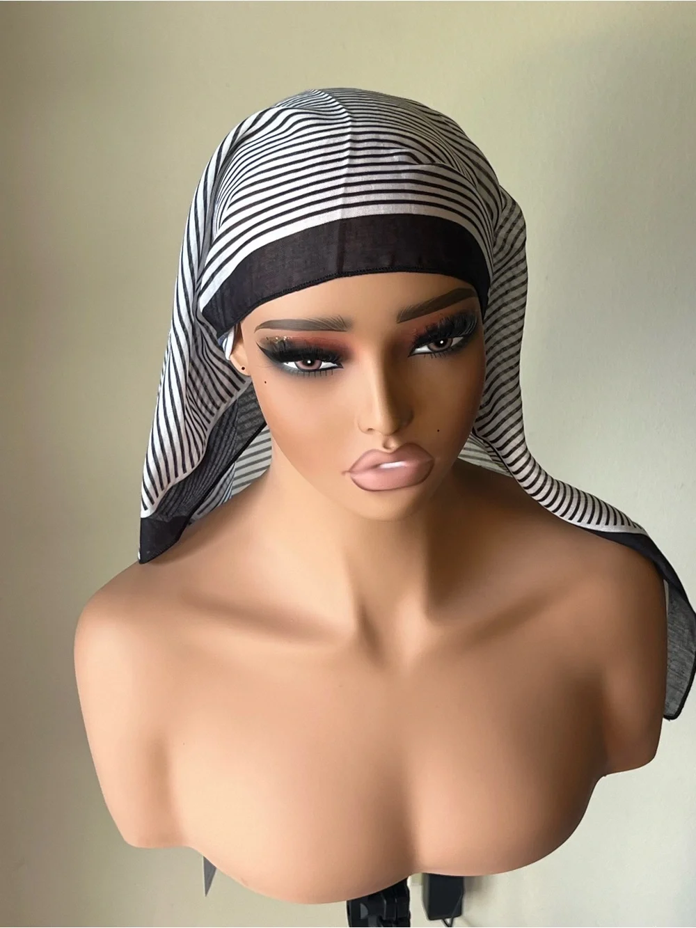 Striped Black & White Head cotton Wrap Scarf
